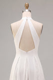 Vestido de noivado Midi branco com decote halter e renda
