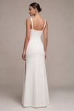 Vestido de Noivado Longo de Decote Quadrado Branco Sereia com Fenda