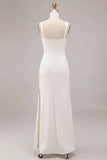 Vestido de Noivado Longo de Decote Quadrado Branco Sereia com Fenda