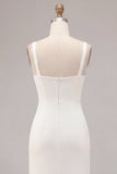 Vestido de Noivado Longo de Decote Quadrado Branco Sereia com Fenda