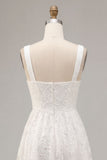 Vestido de noivado Midi Midi A-Line Branco Floral Grosso de Alças