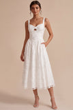 Vestido de noivado Midi Midi A-Line Branco Floral Grosso de Alças