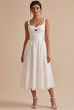 Vestido de noivado Midi Midi A-Line Branco Floral Grosso de Alças
