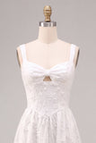 Vestido de noivado Midi Midi A-Line Branco Floral Grosso de Alças