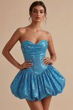 Lantejoulas A-Line Azul Coração Brilhante Vestido de Finalistas