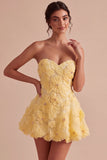 Vestido de Regresso a Casa Floral A-Line Pérolas Amarelas com Folhos