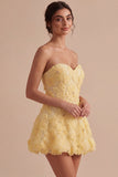 Vestido de Regresso a Casa Floral A-Line Pérolas Amarelas com Folhos