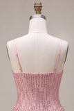 Vestido Curto de Regresso a Casa Corredor Cor-de-Rosa com Lantejoulas em Níveis A