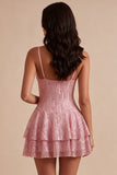 Vestido Curto de Regresso a Casa Corredor Cor-de-Rosa com Lantejoulas em Níveis A