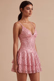 Vestido Curto de Regresso a Casa Corredor Cor-de-Rosa com Lantejoulas em Níveis A