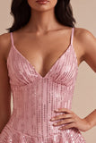 Vestido Curto de Regresso a Casa Corredor Cor-de-Rosa com Lantejoulas em Níveis A