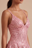 Vestido Curto de Regresso a Casa Corredor Cor-de-Rosa com Lantejoulas em Níveis A