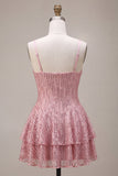 Vestido Curto de Regresso a Casa Corredor Cor-de-Rosa com Lantejoulas em Níveis A