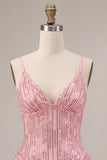 Vestido Curto de Regresso a Casa Corredor Cor-de-Rosa com Lantejoulas em Níveis A