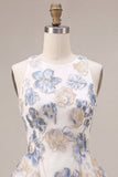 Vestido Curto de Regresso a Casa Jacquard Flor de Ameixeira Branca Com Folhos A