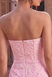 Vestido curto de regresso a casa, Corpete Jacquard cor-de-rosa cor-de-rosa Bodycon, sem alças, com laço