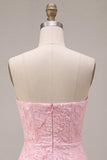 Vestido curto de regresso a casa, Corpete Jacquard cor-de-rosa cor-de-rosa Bodycon, sem alças, com laço