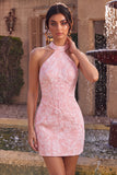 Espartilho Bodycon Rosa Floral Floral Necker Bodycon Jacquard Vestido Curto de Regresso a Casa