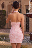 Espartilho Bodycon Rosa Floral Floral Necker Bodycon Jacquard Vestido Curto de Regresso a Casa