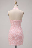Espartilho Bodycon Rosa Floral Floral Necker Bodycon Jacquard Vestido Curto de Regresso a Casa