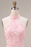 Espartilho Bodycon Rosa Floral Floral Necker Bodycon Jacquard Vestido Curto de Regresso a Casa