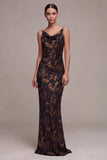 Vestido formal longo floral com gola de sereia preta
