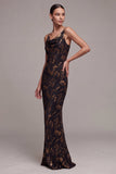 Vestido formal longo floral com gola de sereia preta
