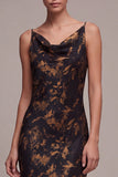 Vestido formal longo floral com gola de sereia preta