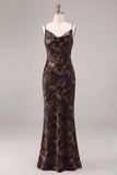 Vestido formal longo floral com gola de sereia preta