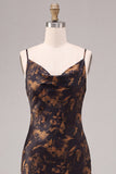 Vestido formal longo floral com gola de sereia preta
