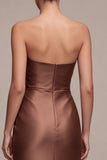 Café Vestido Formal Comprido de Cetim Sem Alças Franzidas