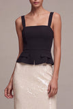 Vestido formal longo com gola quadrada em forma de sereia preta e branca