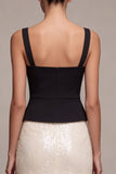 Vestido formal longo com gola quadrada em forma de sereia preta e branca