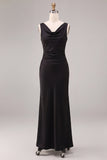Vestido formal preto sem mangas sem mangas em forma de sereia