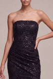Vestido formal Maxi Formal Mulher, Sereia Preta Sem Alças, Lantejoulas Franzidas