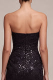 Vestido formal Maxi Formal Mulher, Sereia Preta Sem Alças, Lantejoulas Franzidas