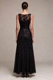 Vestido formal Maxi A-Line de Chiffon Preto, lantejoulas, gola bata
