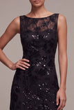 Vestido formal Maxi A-Line de Chiffon Preto, lantejoulas, gola bata