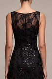 Vestido formal Maxi A-Line de Chiffon Preto, lantejoulas, gola bata