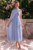 Vestido Midi Sem Mangas em Chiffon A-Line A-Line com Cape