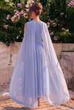Vestido Midi Sem Mangas em Chiffon A-Line A-Line com Cape