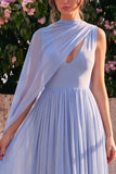 Vestido Midi Sem Mangas em Chiffon A-Line A-Line com Cape