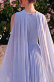 Vestido Midi Sem Mangas em Chiffon A-Line A-Line com Cape