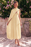 Vestido Midi Sem Mangas em Chiffon A-Line A-Line com Cape