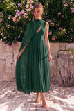 Vestido Midi Sem Mangas em Chiffon A-Line A-Line com Cape
