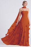 Vestido de dama de honor Daffodil Strapless Strapless A-Line Chiffon com flores 3D