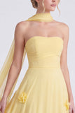 Vestido de dama de honor Daffodil Strapless Strapless A-Line Chiffon com flores 3D