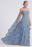 Vestido de dama de honor Daffodil Strapless Strapless A-Line Chiffon com flores 3D