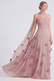 Vestido de dama de honor Daffodil Strapless Strapless A-Line Chiffon com flores 3D