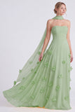 Vestido de dama de honor Daffodil Strapless Strapless A-Line Chiffon com flores 3D